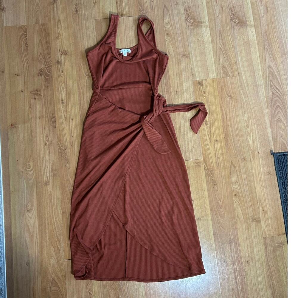 Nine Britton Ribbed Knit Midi Wrap Tank Dress Burnt Orange Summer Earthy PXS - Picture 5 of 10